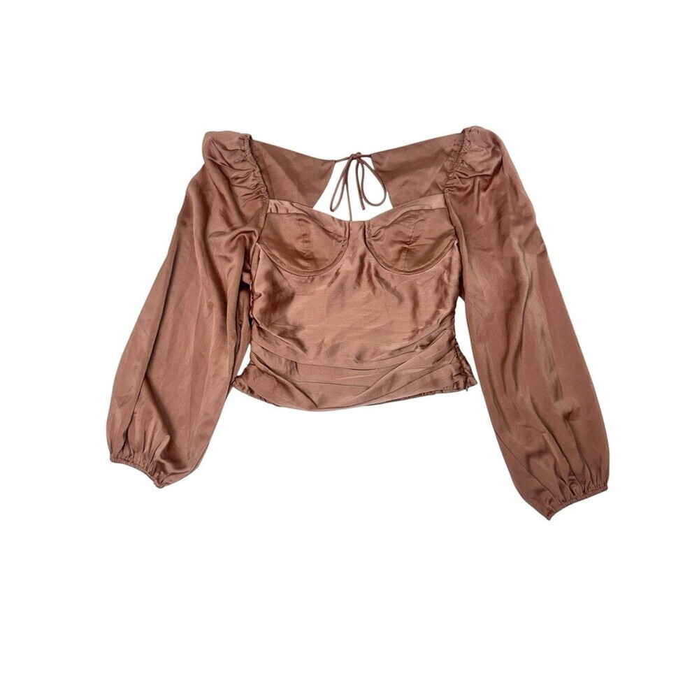 ASTR The Label Satin Puff Sleeve Crop Top Dark Blush Size L Going Out Sexy Chic